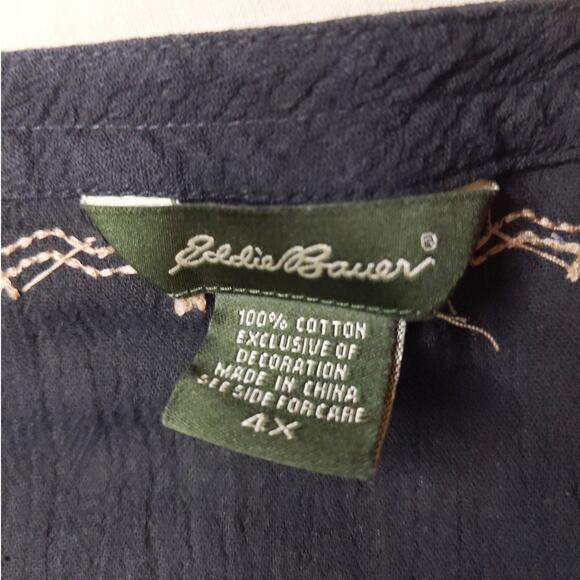 EDDIE BAUER Women's Black Long Sleeve Top 4X Embroidered Neckline Cotton - Picture 3 of 8